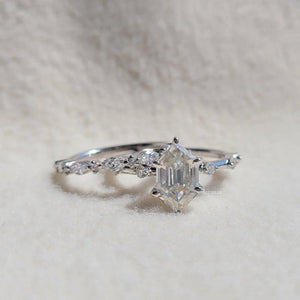 Hexagon Diamond White Gold Engagement Ring Set
