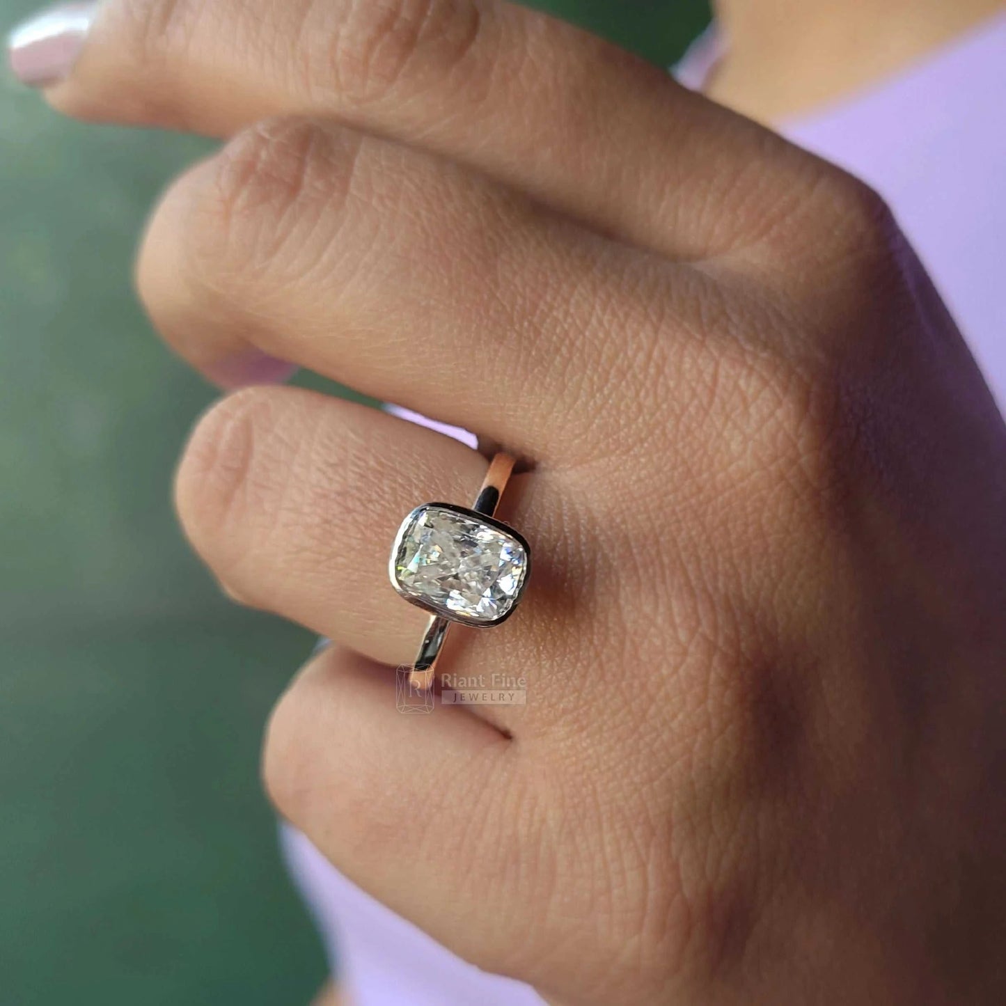 Hidden Halo Cushion Cut Lab Grown Diamond Engagement Ring - Riant Fine Jewelry LLC