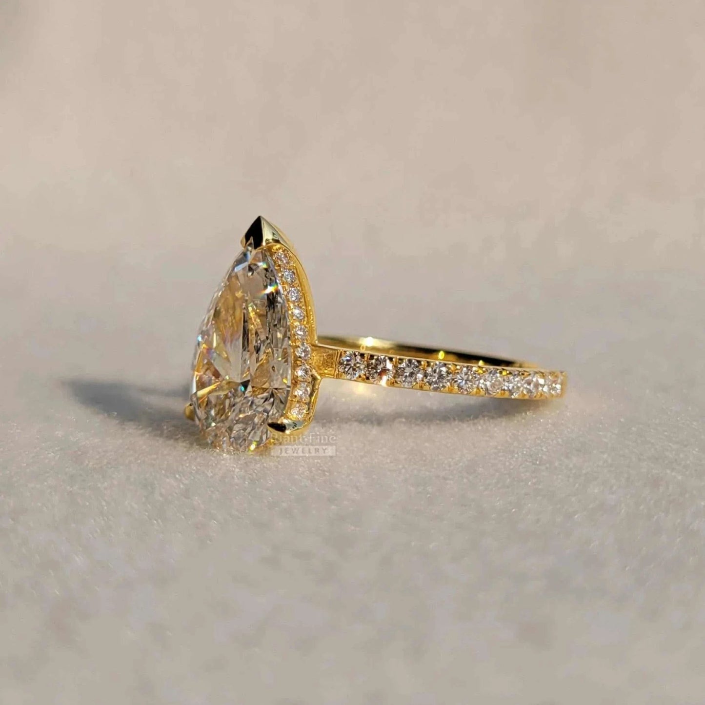 Hidden Halo Pear Cut Lab Diamond Engagement Ring - Riant Fine Jewelry LLC