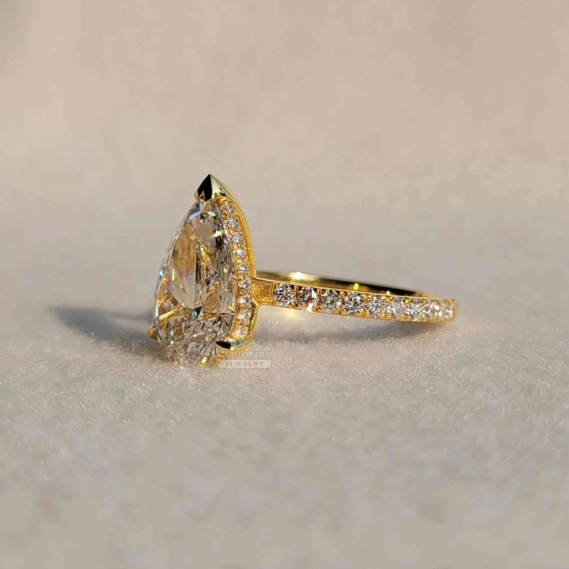 Hidden Halo Pear Cut Lab Diamond Engagement Ring - Riant Fine Jewelry LLC
