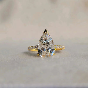 Hidden Halo Pear Cut Lab Diamond Engagement Ring