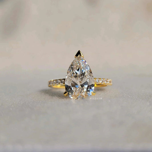 Hidden Halo Pear Cut Lab Diamond Engagement Ring - Riant Fine Jewelry LLC