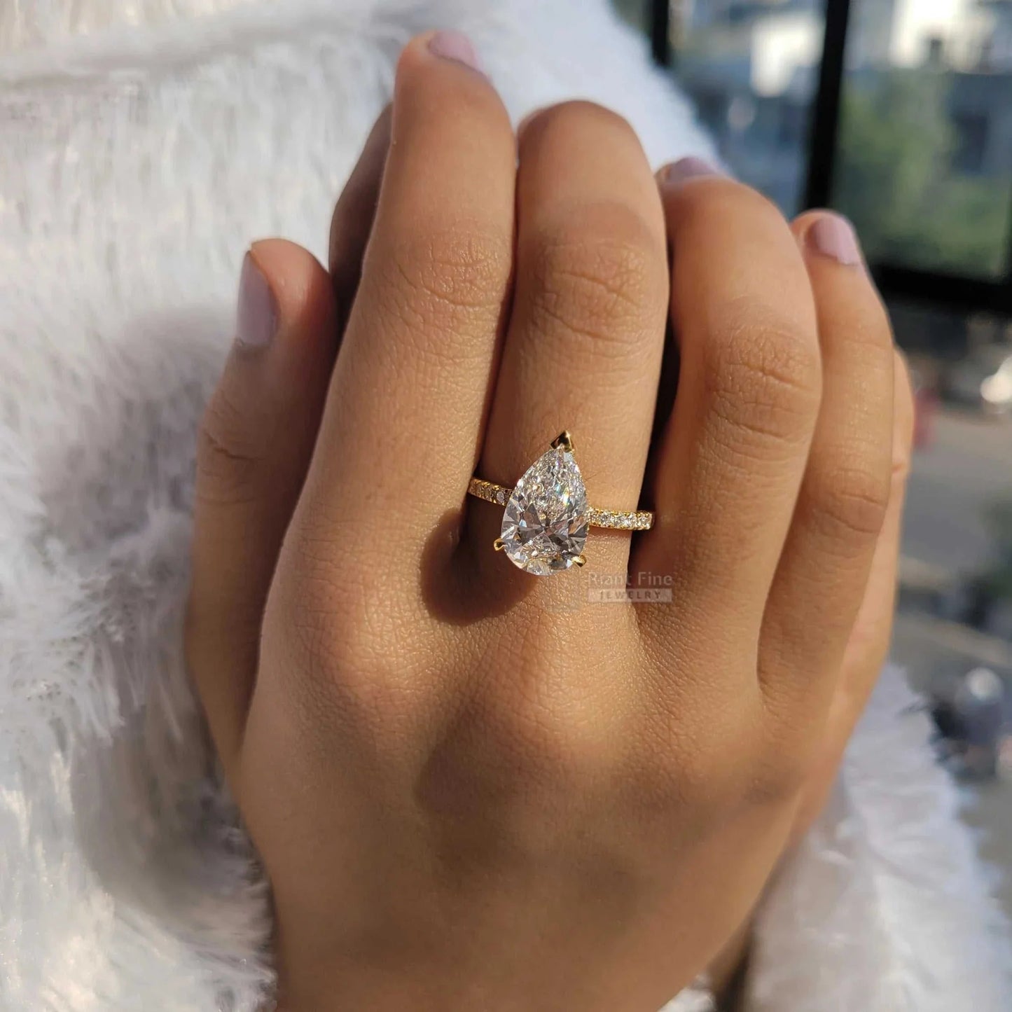 Hidden Halo Pear Cut Lab Diamond Engagement Ring - Riant Fine Jewelry LLC