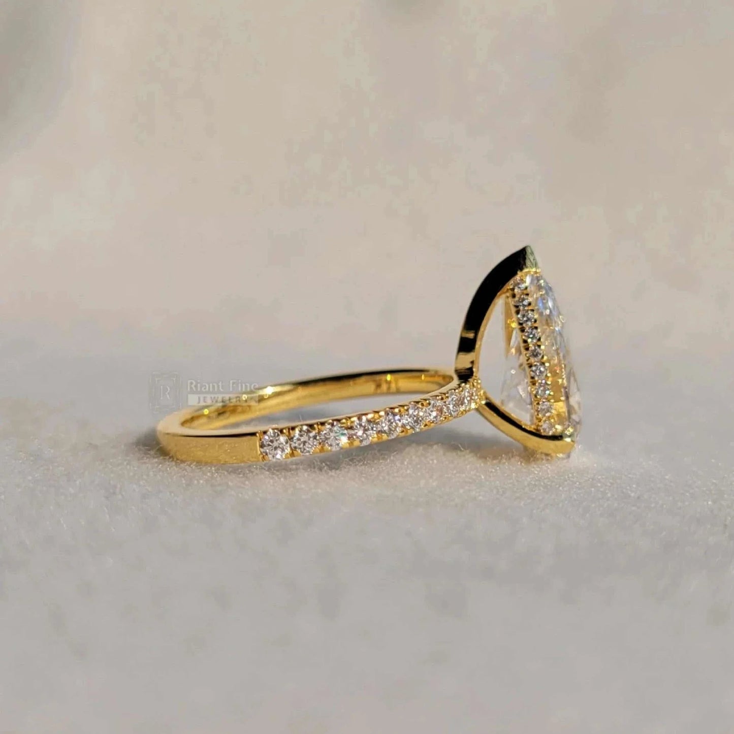 Hidden Halo Pear Cut Lab Diamond Engagement Ring - Riant Fine Jewelry LLC