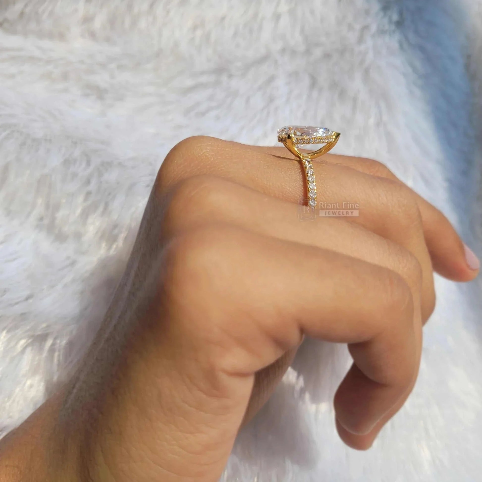 Hidden Halo Pear Cut Lab Diamond Engagement Ring - Riant Fine Jewelry LLC
