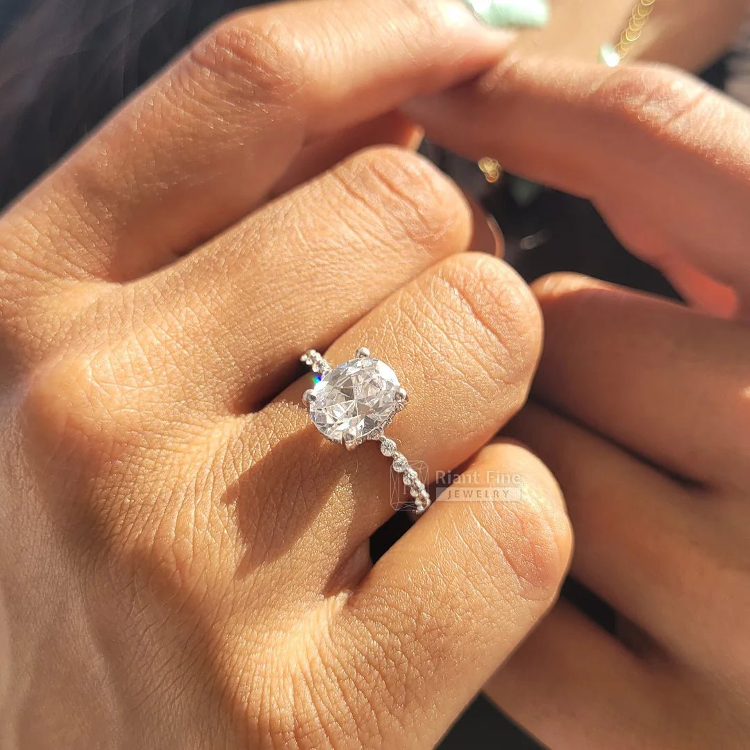 IGI Certified Oval Diamond Hidden Halo Engagement Ring - Riant Fine Jewelry