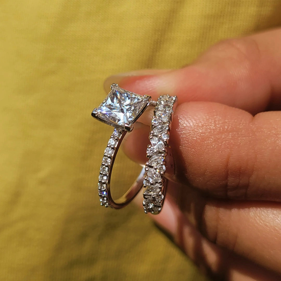 White Gold Princess Diamond Ring Set