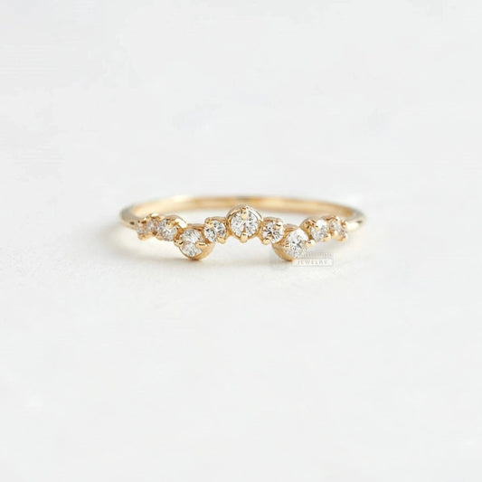 Dainty Round Diamond Tiny Wedding Band 14K Yellow Gold