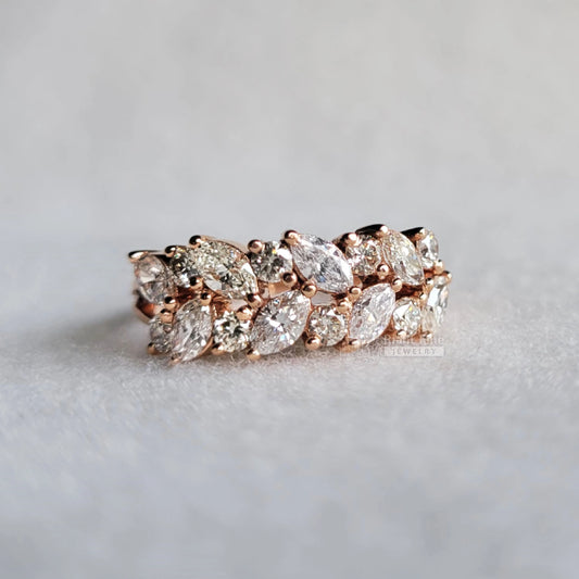 Riant Fine Jewelry : marquise cut lab grown diamond bands, lab diamond bands, 14k rose gold band, cluster engagement ring