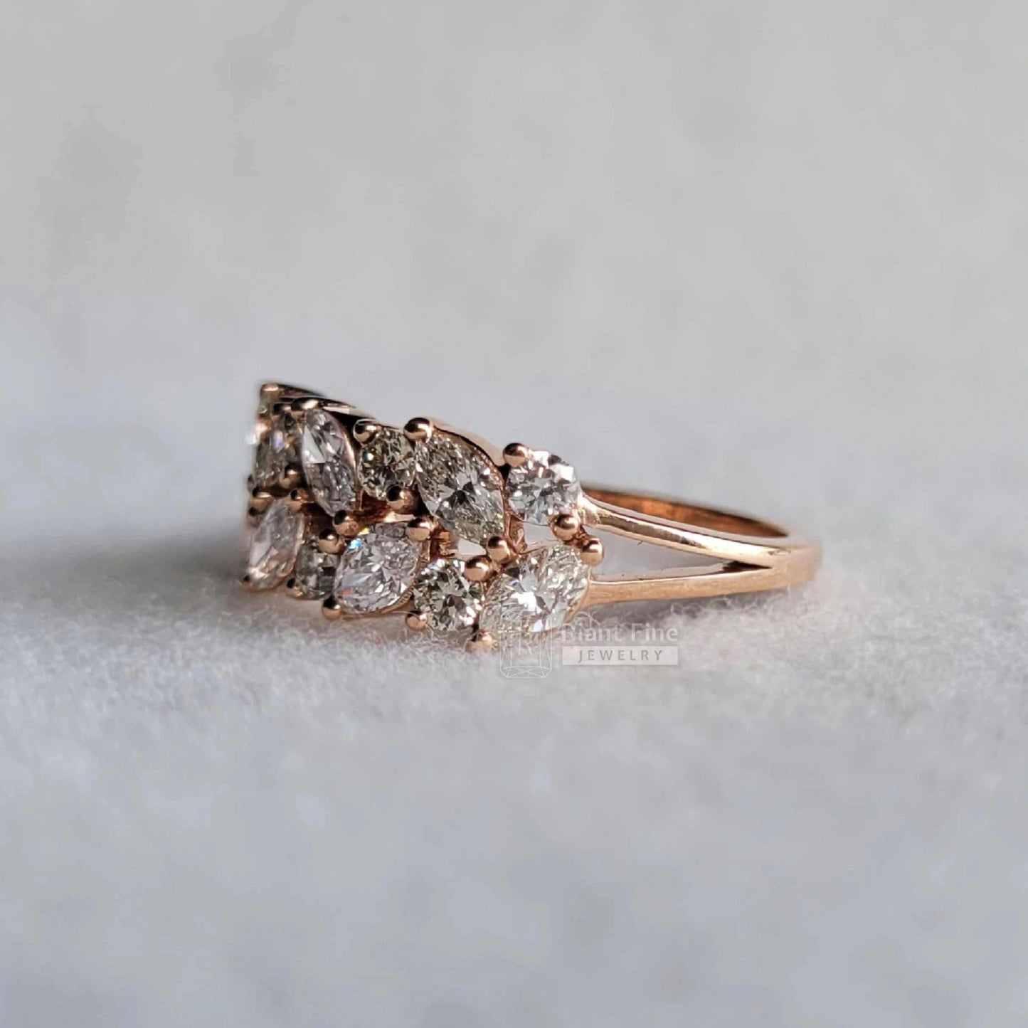 Laurel Leaf Wedding Ring With Lab Grown Diamonds In 14K Gold - Riant Fine Jewelry LLC