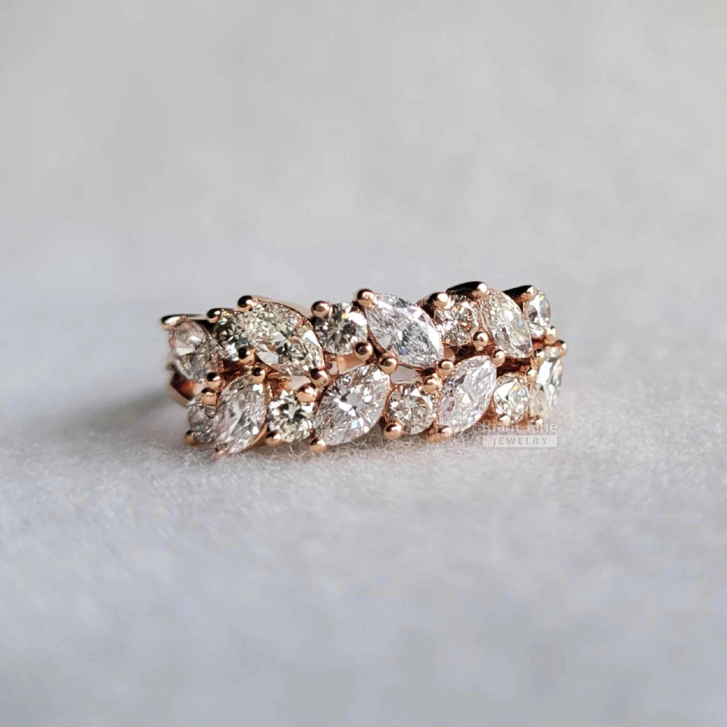 Laurel Leaf Wedding Ring With Lab Grown Diamonds In 14K Gold - Riant Fine Jewelry LLC