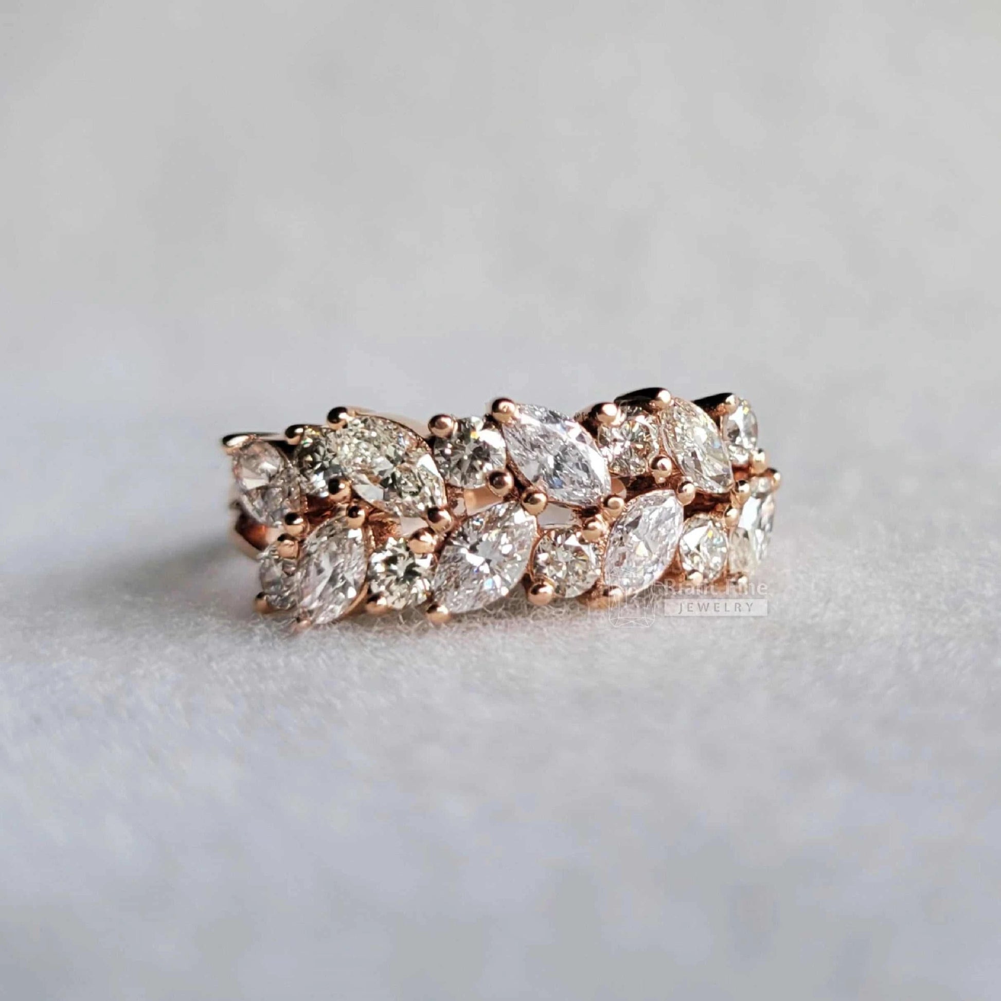 Laurel Leaf Wedding Ring With Lab Grown Diamonds In 14K Gold - Riant Fine Jewelry LLC