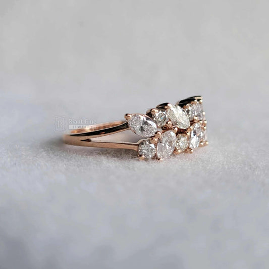 Laurel Leaf Wedding Ring With Lab Grown Diamonds In 14K Gold - Riant Fine Jewelry LLC
