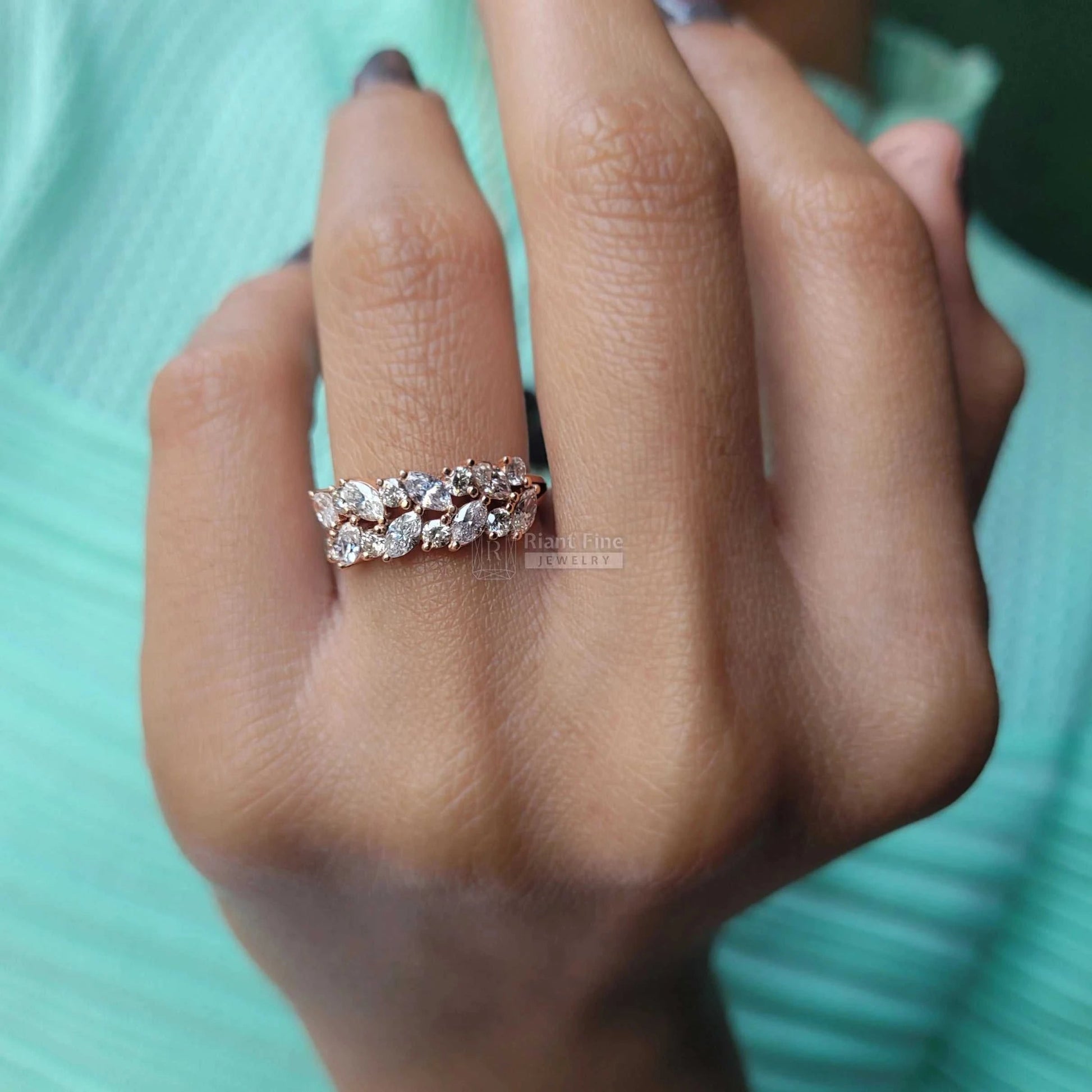 Laurel Leaf Wedding Ring With Lab Grown Diamonds In 14K Gold - Riant Fine Jewelry LLC