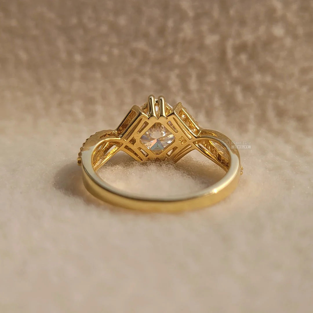 Lab Grown Cushion Diamond Yellow Gold Ring