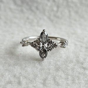 Marquise Cut Salt and Pepper Diamond Engagement Ring