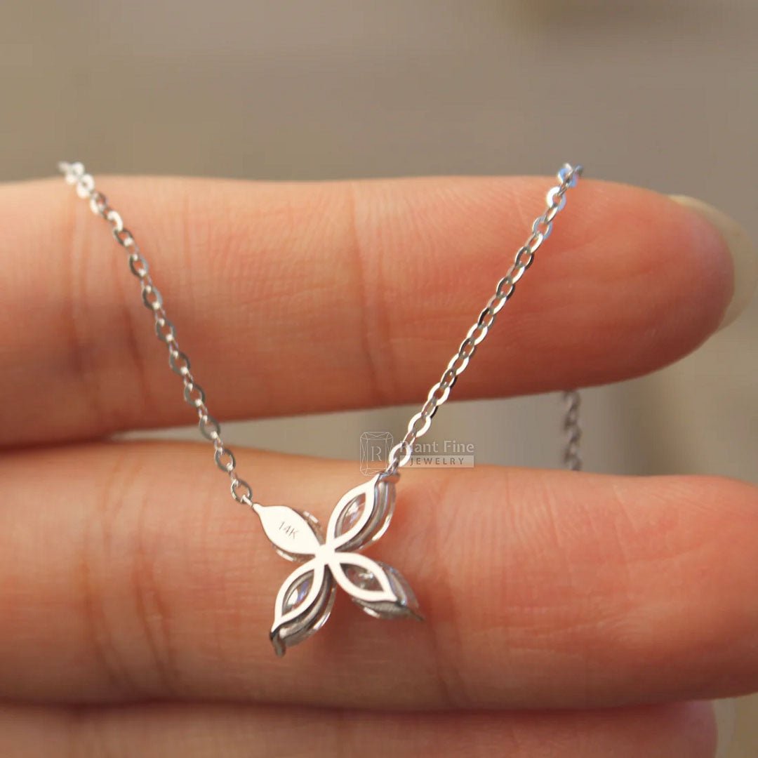 Marquise Diamond Flower Pendant in 14K Gold - Riant Fine Jewelry
