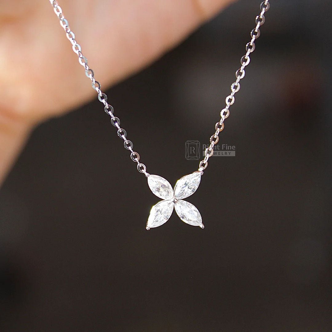 Marquise Diamond Flower Pendant in 14K Gold - Riant Fine Jewelry