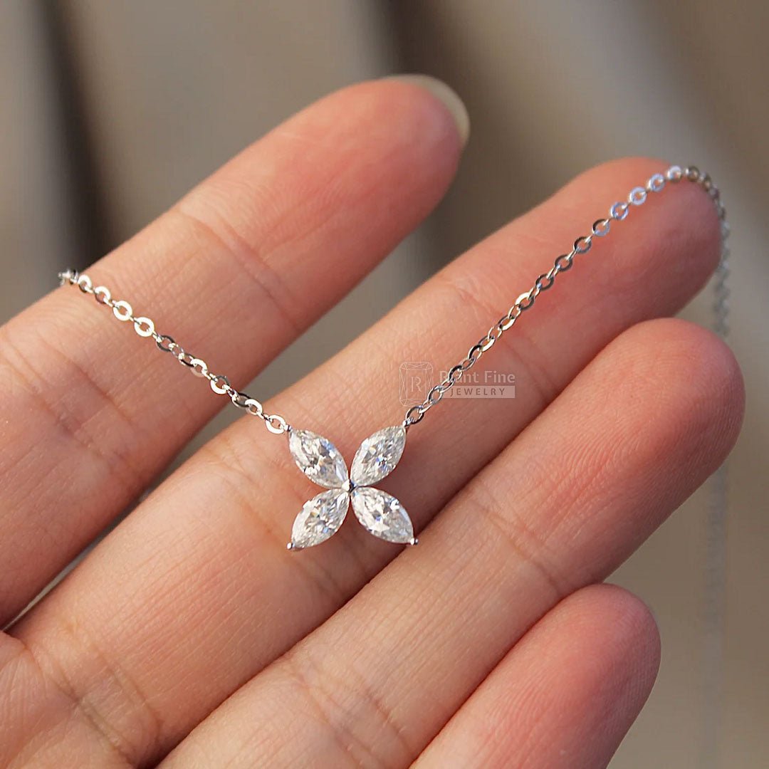 Marquise Diamond Flower Pendant in 14K Gold - Riant Fine Jewelry