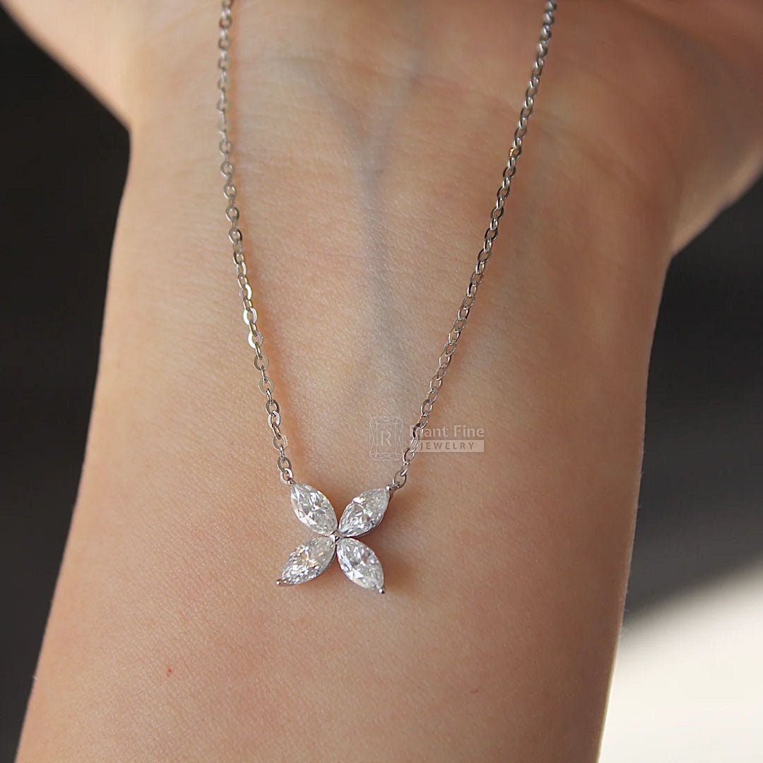 Marquise Diamond Flower Pendant in 14K Gold - Riant Fine Jewelry