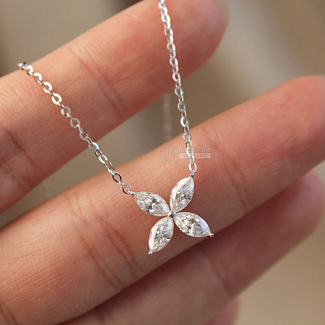 Marquise Diamond Flower Pendant in 14K Gold - Riant Fine Jewelry