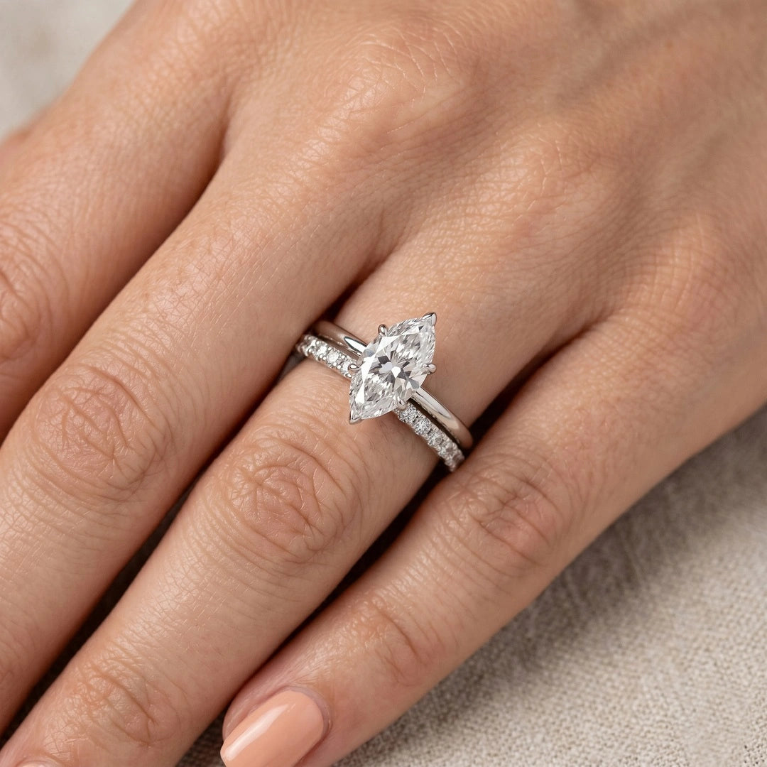 Marquise Diamond Bridal Set in 14K White Gold