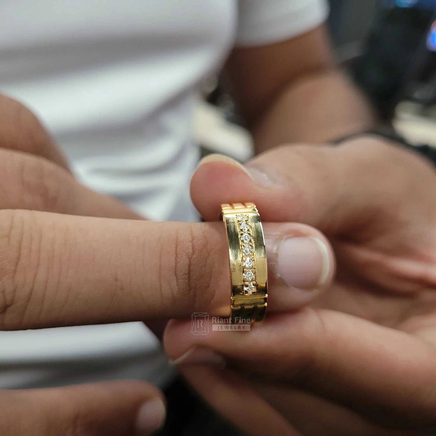 Modern Channel Set Lab Grown Diamond Mens Wedding Band - Riant Fine Jewelry LLC
