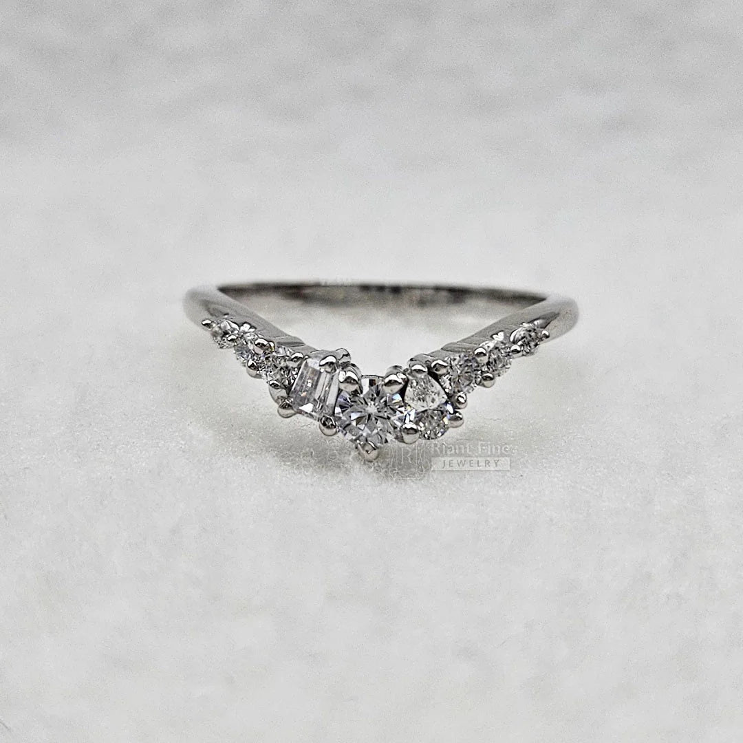 Multi Shape Diamond Curved Wedding Band in 14K Gold - Riant Fine Jewelry