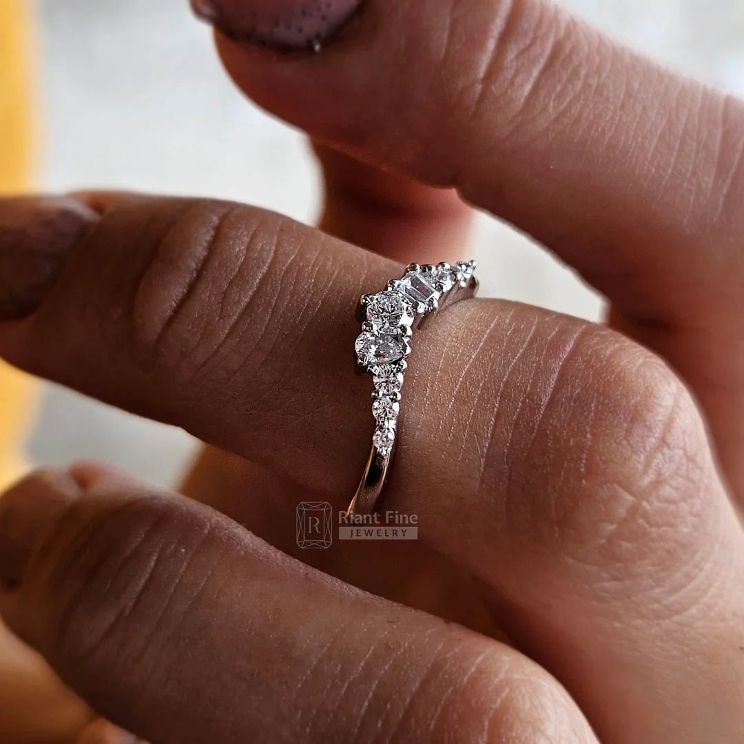 Multi Shape Diamond Curved Wedding Band in 14K Gold - Riant Fine Jewelry