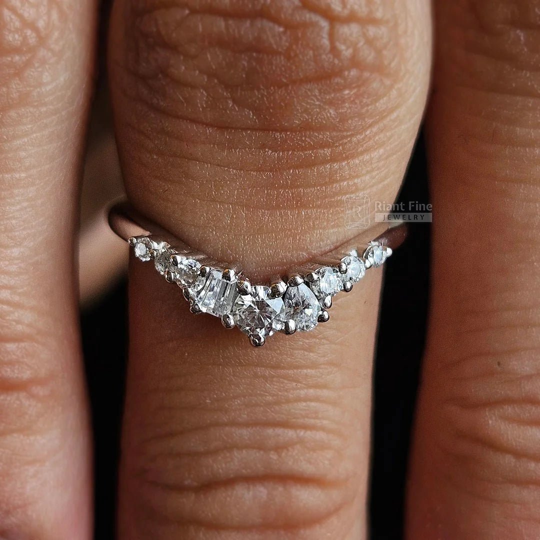 Multi Shape Diamond Curved Wedding Band in 14K Gold - Riant Fine Jewelry