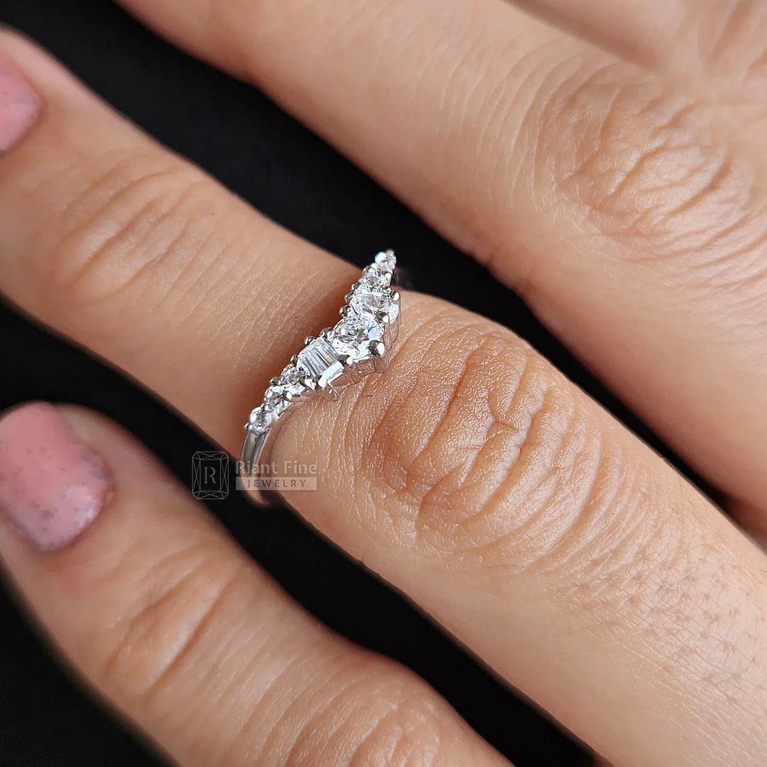 Multi Shape Diamond Curved Wedding Band in 14K Gold - Riant Fine Jewelry