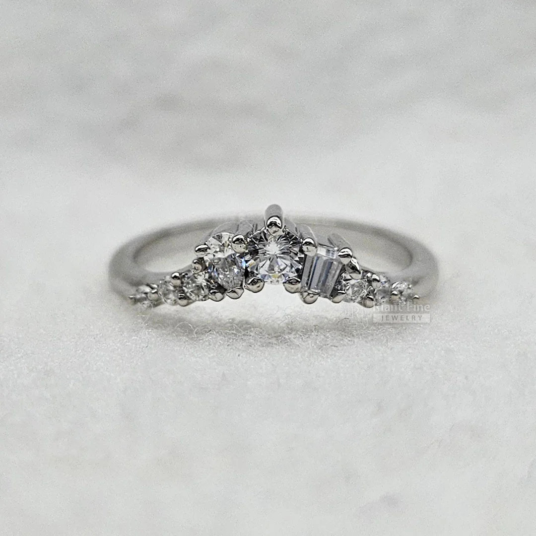 Multi Shape Diamond Curved Wedding Band in 14K Gold - Riant Fine Jewelry