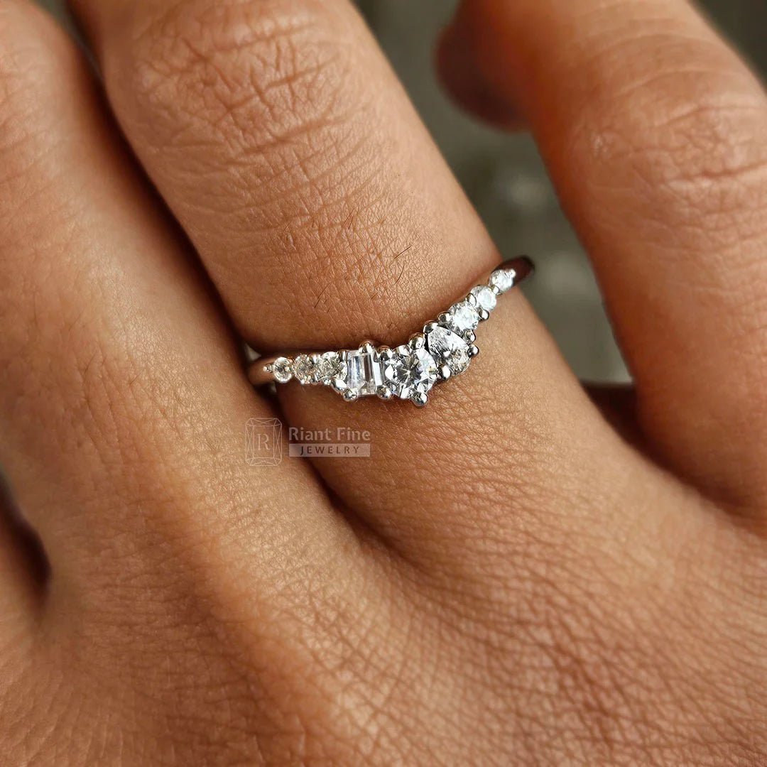 Multi Shape Diamond Curved Wedding Band in 14K Gold - Riant Fine Jewelry