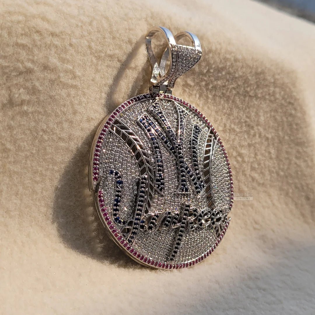 NY Yankees Pendant Necklace With Round Moissanite - Riant Fine Jewelry