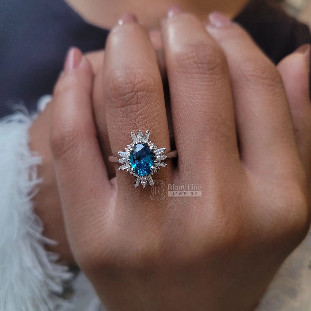 Oval Cut Blue Sapphire Engagement Ring in 14K Gold - Riant Fine Jewelry