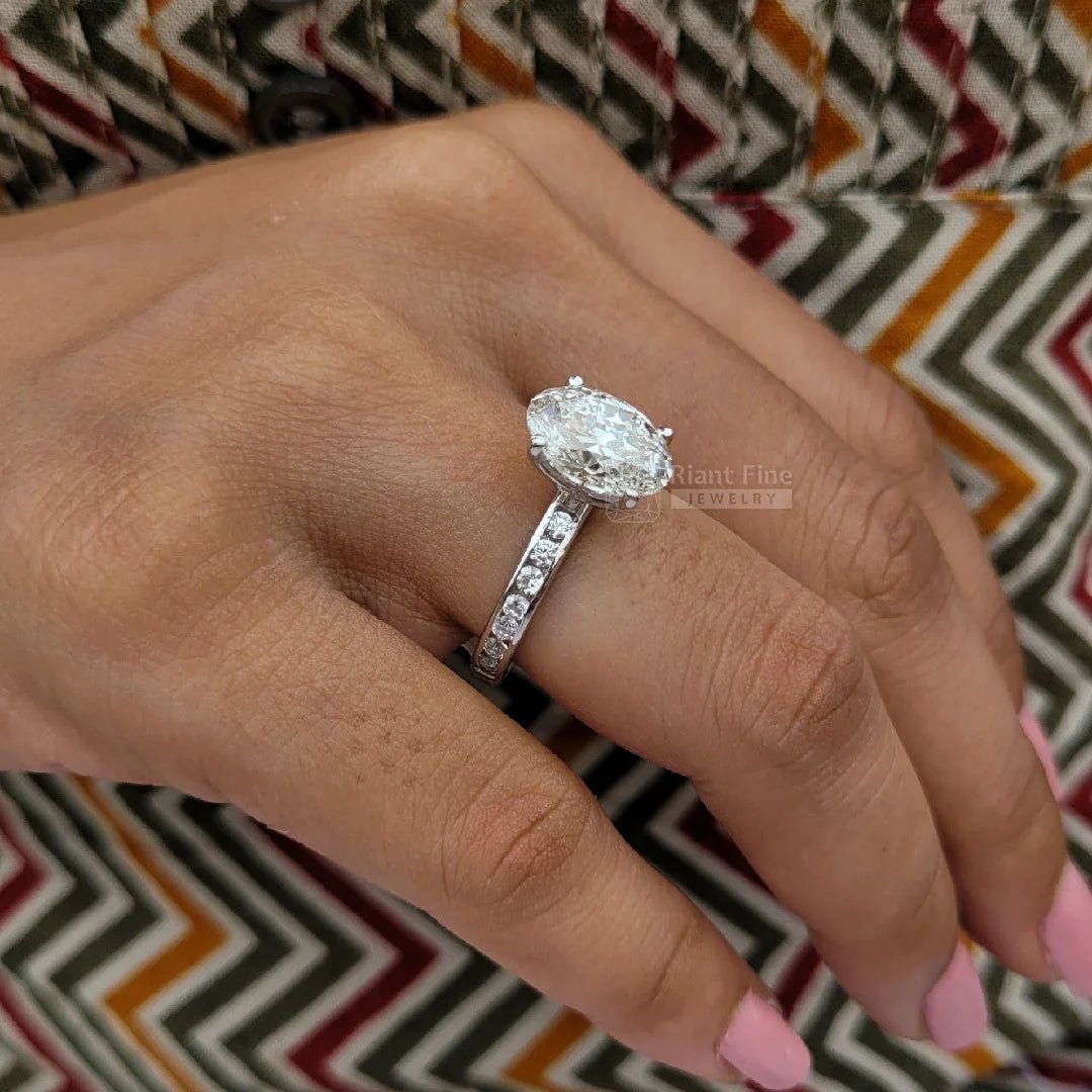 Oval Cut Lab Diamond Unique Engagement Ring In 14K Gold - Riant Fine Jewelry