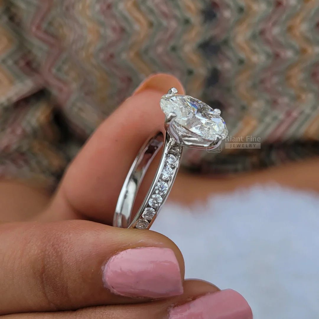 Oval Cut Lab Diamond Unique Engagement Ring In 14K Gold - Riant Fine Jewelry