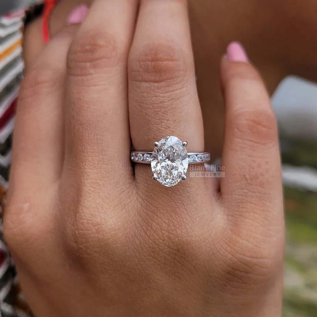 Oval Cut Lab Diamond Unique Engagement Ring In 14K Gold - Riant Fine Jewelry