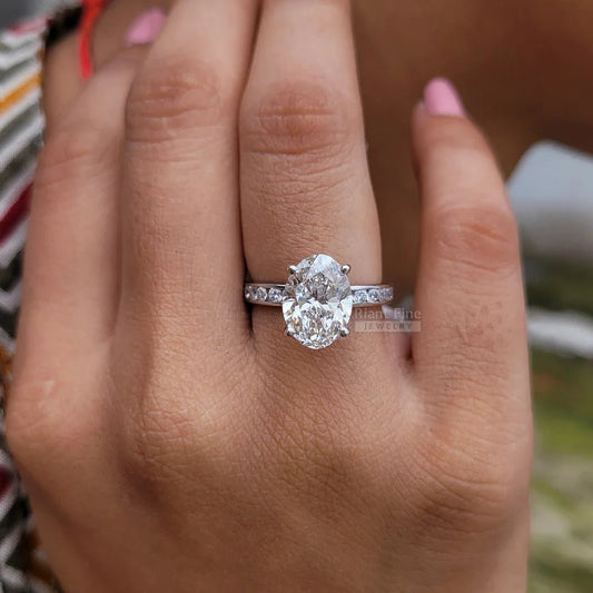 Oval Cut Lab Diamond Unique Engagement Ring In 14K Gold - Riant Fine Jewelry