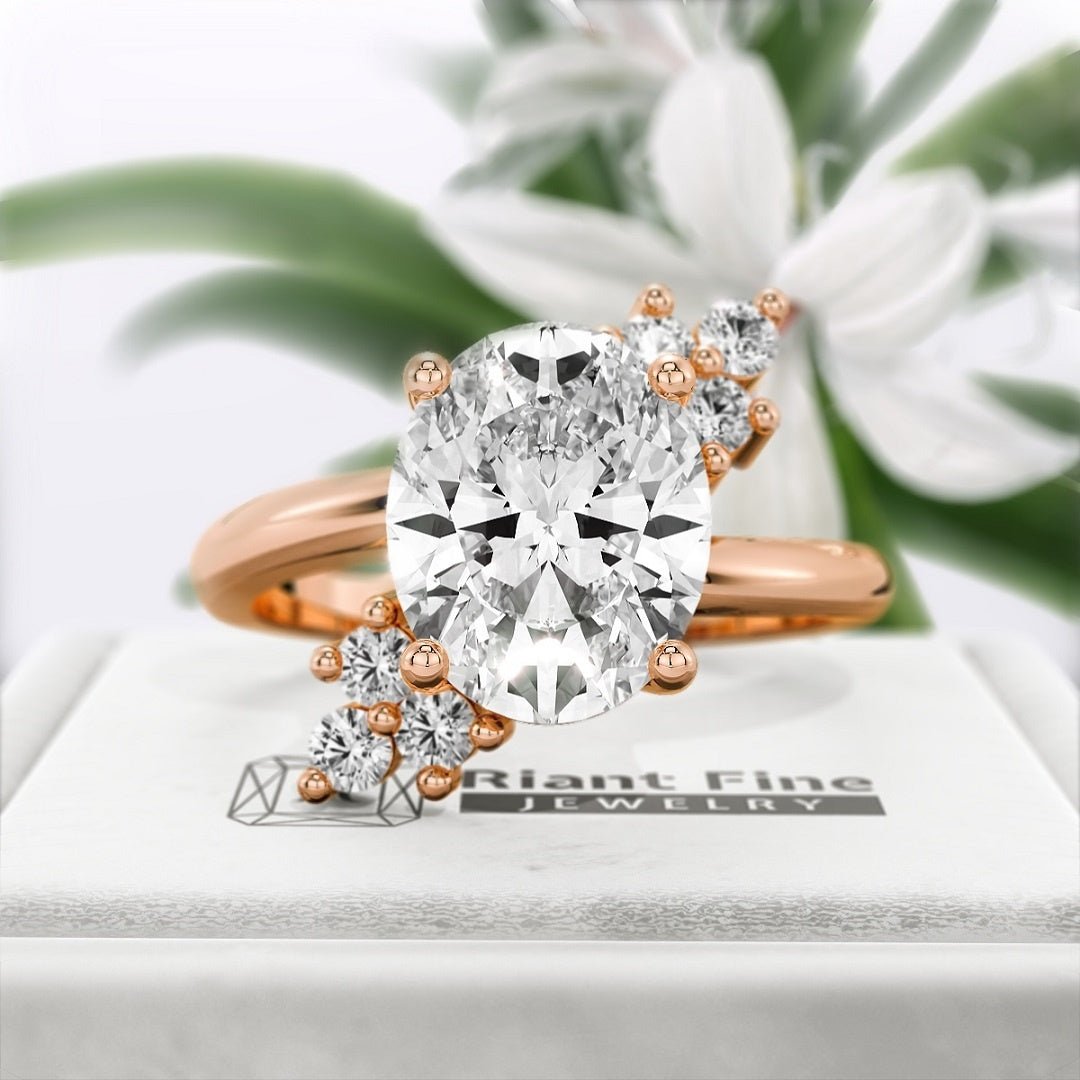 Oval Cut Lab Grown Diamond Cluster Engagement Ring - Riant Fine Jewelry LLC