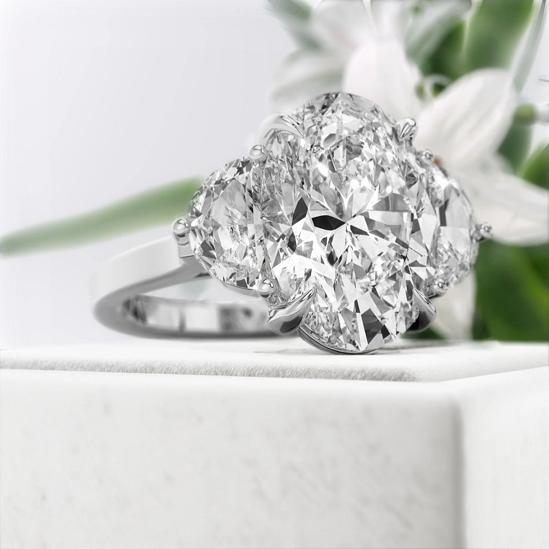 Oval Cut Moissanite Three Stone Engagement Ring in 14K Gold - Riant Fine Jewelry LLC