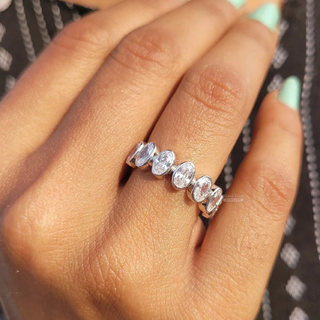 Oval Diamond Half Eternity Wedding Band - Riant Fine Jewelry LLC