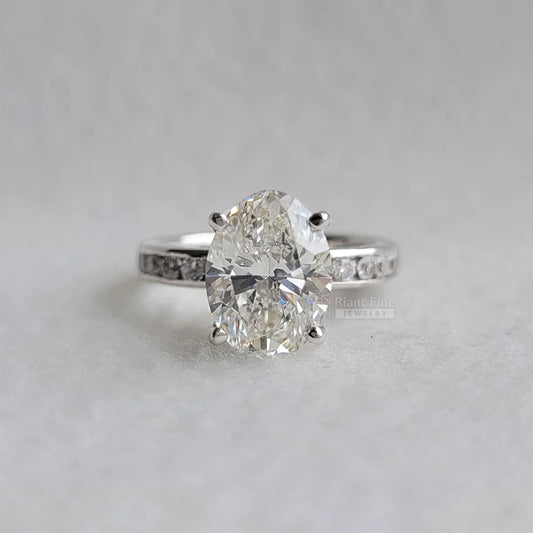 Oval Cut Lab Diamond Unique Engagement Ring In 14K Gold