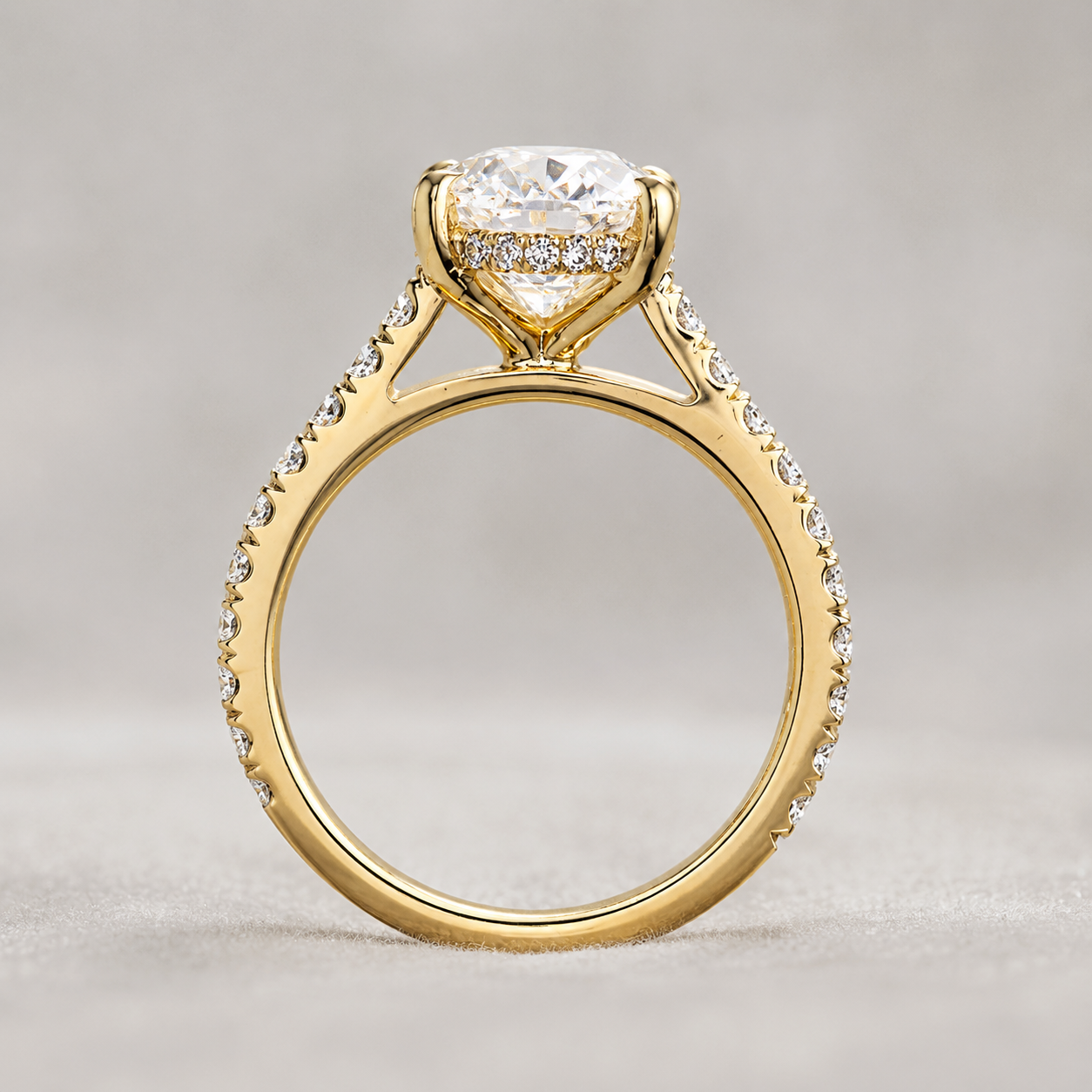 Oval Solitaire Diamond Ring with Hidden Halo