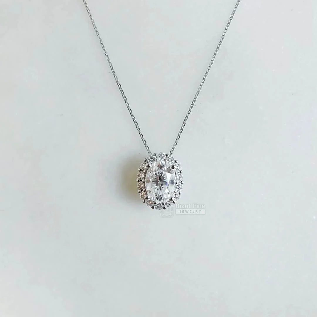 Oval Moissanite Halo Pendant 