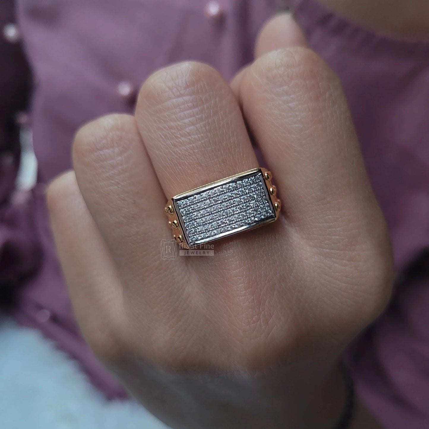 Pave Set Lab Grown Diamond Men's Ring in 14K Gold - Riant Fine Jewelry LLC
