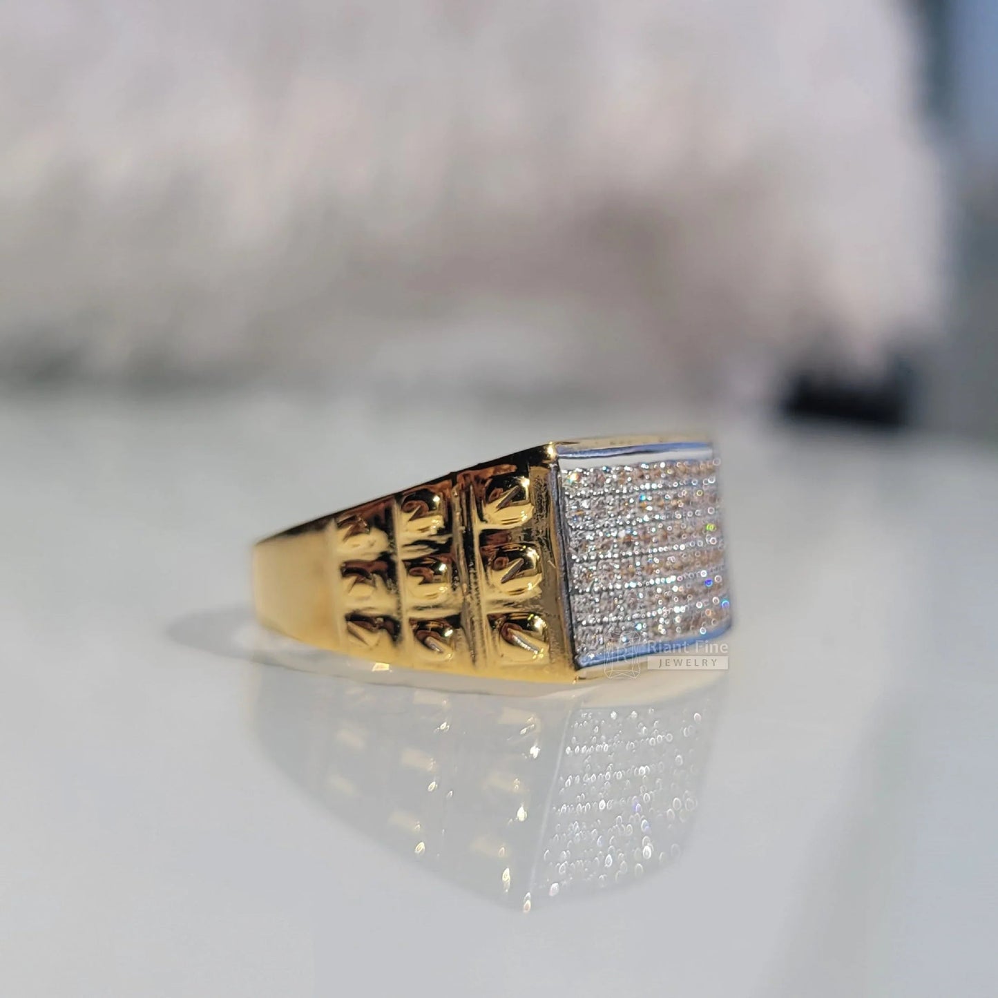 Pave Set Lab Grown Diamond Men's Ring in 14K Gold - Riant Fine Jewelry LLC