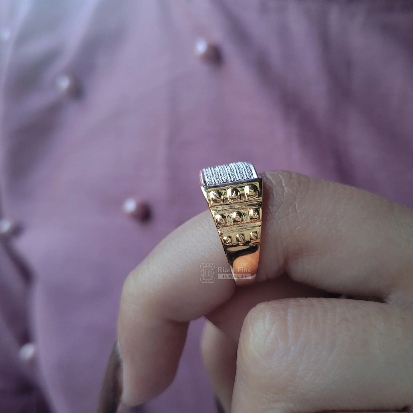 Pave Set Lab Grown Diamond Men's Ring in 14K Gold - Riant Fine Jewelry LLC