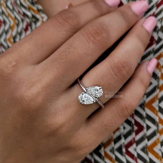 Pear Cut Lab Grown Diamond Toi Et Moi Engagement Ring - Riant Fine Jewelry LLC