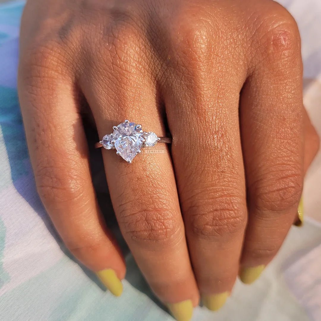 Pear Diamond Three Stone Engagement Ring in Gold - Riant Fine Jewelry